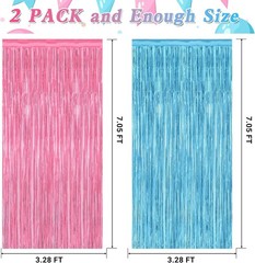Elegant 2 Pack Pink Blue Foil Curtain Backdrop for Gender Reveals – 3.28×7.05FT