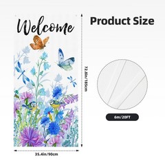 Spring Summer Welcome Door Cover Banner Decoration Bird Flower Banner Backdrop P