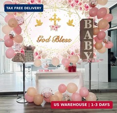 God Bless Backdrop for Girls First Holy Communion Baptism Backdrop Pink Flower G
