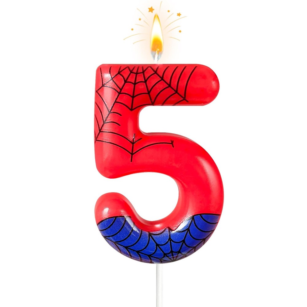 laackys Red Blue Spider 5th Birthday Candles, 1.9 inches x 4.5 inches, 5