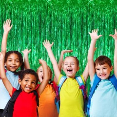 Green Foil Fringe Backdrop Curtains 3 PCS 3.3×6.6 FT Tinsel Streamers Decor
