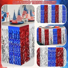 2 Pack 4th of July Table Skirts Decoration Red White Blue Patriotic Wavy Meta…