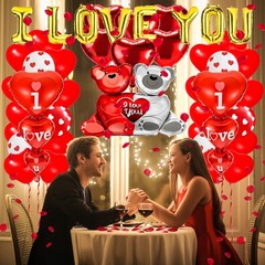 Valentines Day Balloon Kit I Love You Anniversary Balloons with 1000 Silk Petals