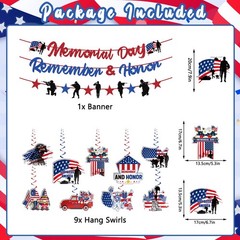 Memorial Day Decorations Banner and Hanging Swirls, No-DIY Memorial Day Remem…