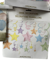 Pastel Party Decorations Lot Backdrops Balloons Fans Streamers NEW
