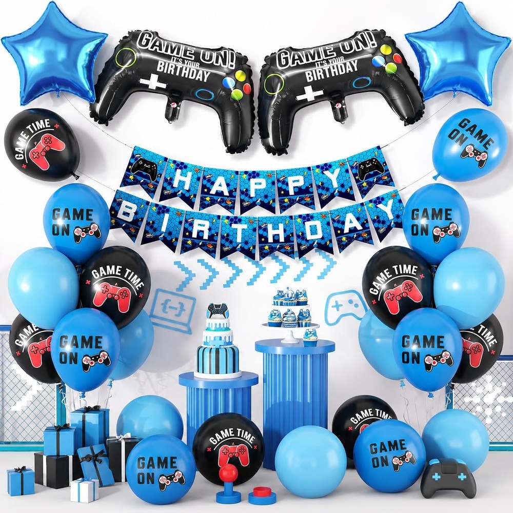 Video Game Birthday Decorations for Boys,Game Party Decoration with Blue Blac…