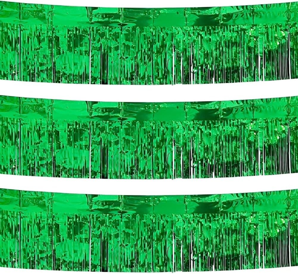 3 Pack Total 30 Feet Green Foil Fringe Garland Metallic Wall Hanging Drapes
