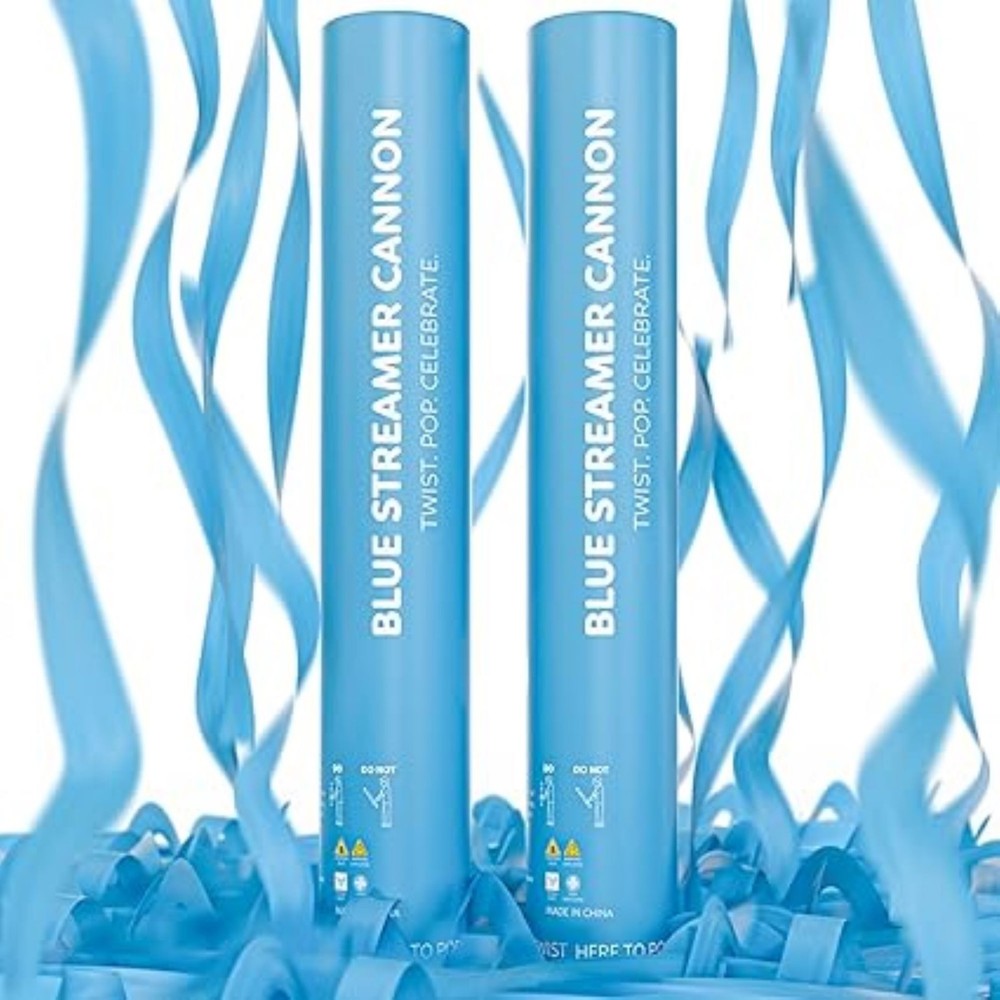 2 Pack Streamer Confetti, 12» Biodegradable Blue Cannon, Poppers for Wedding