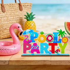 Pool Party Decorations Wood Table Centerpieces 11.81″ X 6.37″ Summer Pool Party