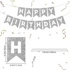 Silver Glitter Happy Birthday Banner Sign for Backdrop