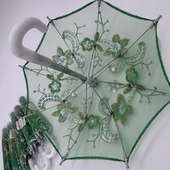 Thy Collectibles 6 Mini Lace Umbrella Parasols W/ Sequins Party 11.6” Green New