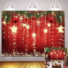 Christmas Backdrop Red Sparkling Stars 7x5ft – Holiday & New Year Photography