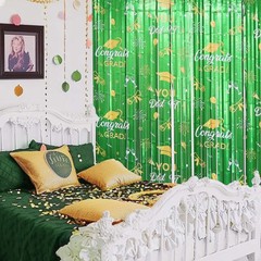 2 Pack Graduation Foil Fringe Curtain 3.3Ft x 6.6Ft Green Gold 2025 Graduation..