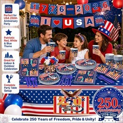 87PCS 250th Anniversary Decorations Set, America 250 for Blue