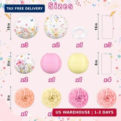 Renbuzhu 13PCS Spring Wildflower Party Decorations Hanging Paper Lanterns Pom Po