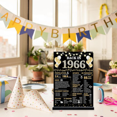 60Th Birthday Decorations Gift for Women Men, Black Gold Back in 1966 Poster Acr