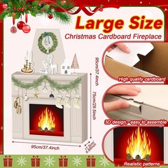 Cardboard Fireplace for Christmas Large Prop 3D Fake Centerpiece 38 x 30 x 7