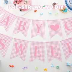 2 Pcs Pre Strung Pink Gingham Sweet Baby Girl Banner Pink Girl Baby Shower Banne