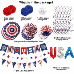 Patriotic Decorations Set, Red White Blue Paper Fans for Memorial Day Party