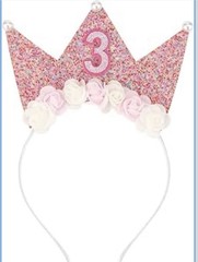 Birthday Decorations for 3 Year Old- Headband And Sash-Pink. Free Ship!