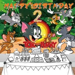Tom and Jerry Birthday Decorations Party Supplies Backdrop Banner Birthday Gift