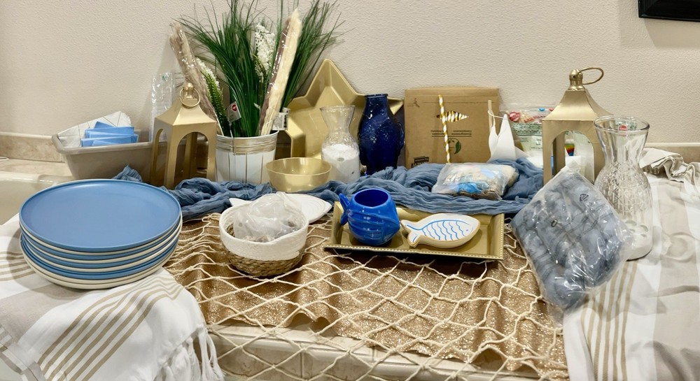 Beach Theme Party Lot (Dusty Blue/ Tan) Beach Theme Decor