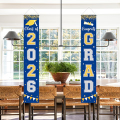 Graduation Decorations 2026 GRAD Banner Blue Porch Door Sign Welcome Banner for