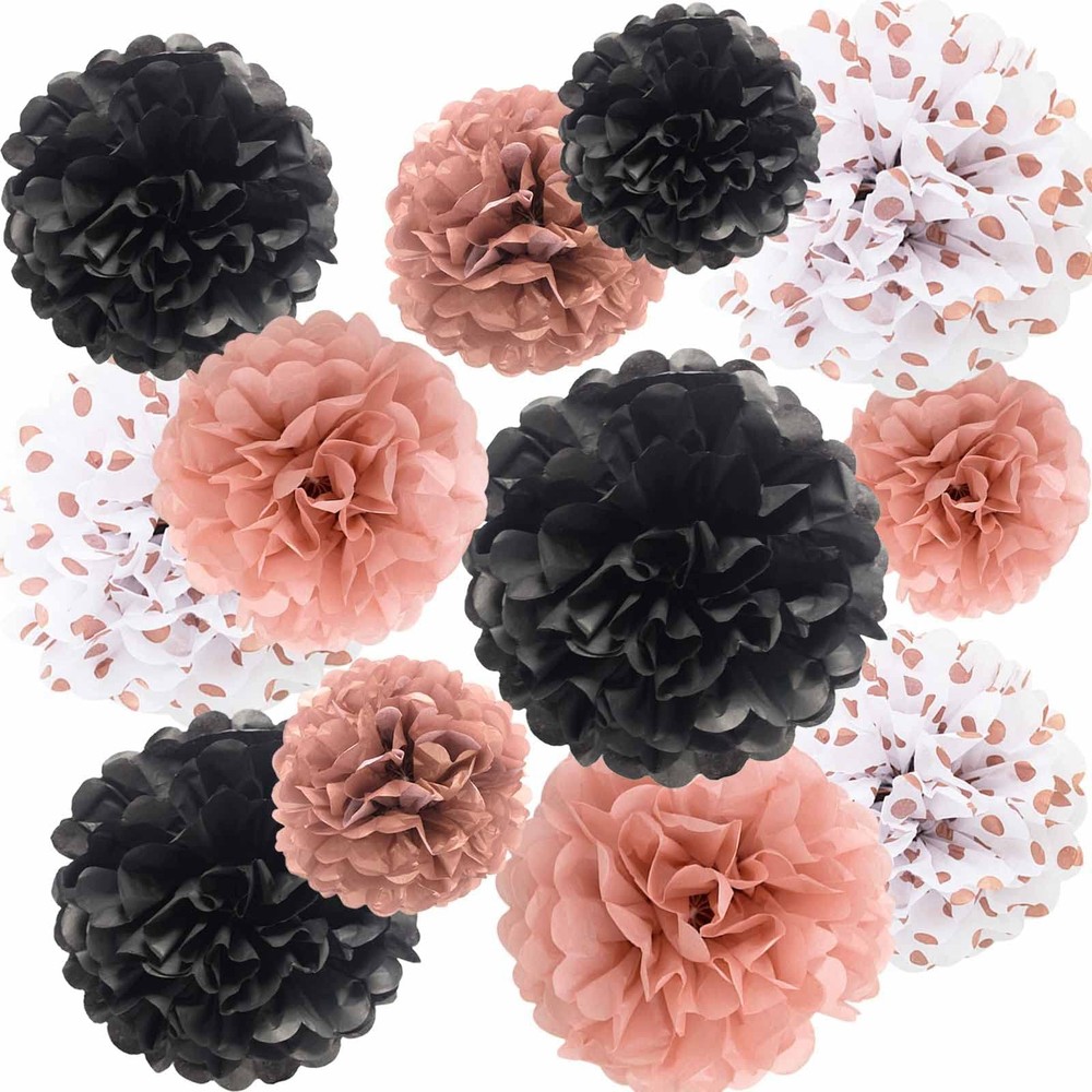 Rose Gold Black Tissue Paper Pom Poms Party Decoration Flowers Wall Hangings