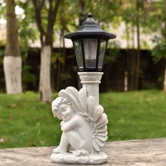 Solar Powered Antique Roman Column Angel Light for Outdoor Courtyard Use