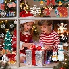 Christmas Party Decorations – Snowflake Window Clings Stickers for White Red