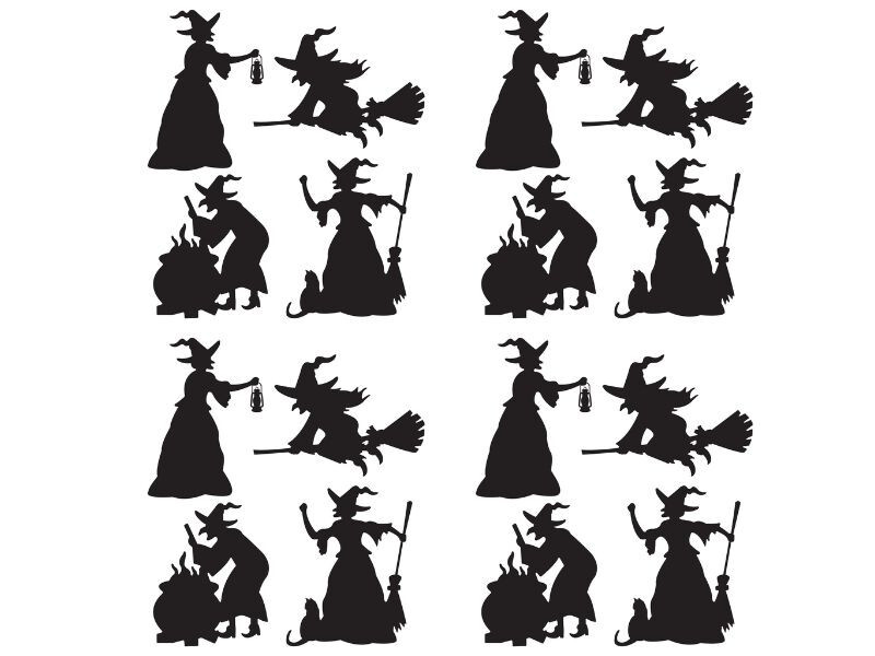 16 Witch Silhouettes Halloween Decorations Spooky Party Props Cutouts Bulk Lot