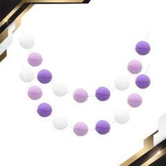 2pcs Pom Pom Garland 6.6Ft 30 Ball for Decor White Light Purple Deep Purple