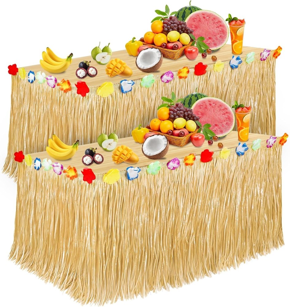 Luau Party Decorations, Grass Table Skirt for Tropical Hawaiian Party Decoration