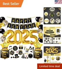 Stunning 76-Piece Black and Gold New Year Decorations for 2025 Celebration