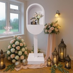 White Audio Guest Book Booth, Wedding Voice Message Recorder Stand for Parties