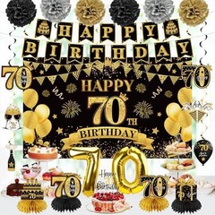 Eucutur 42PCS 70th Birthday Decoration Kit for Men Women, Black Gold Happy 70…