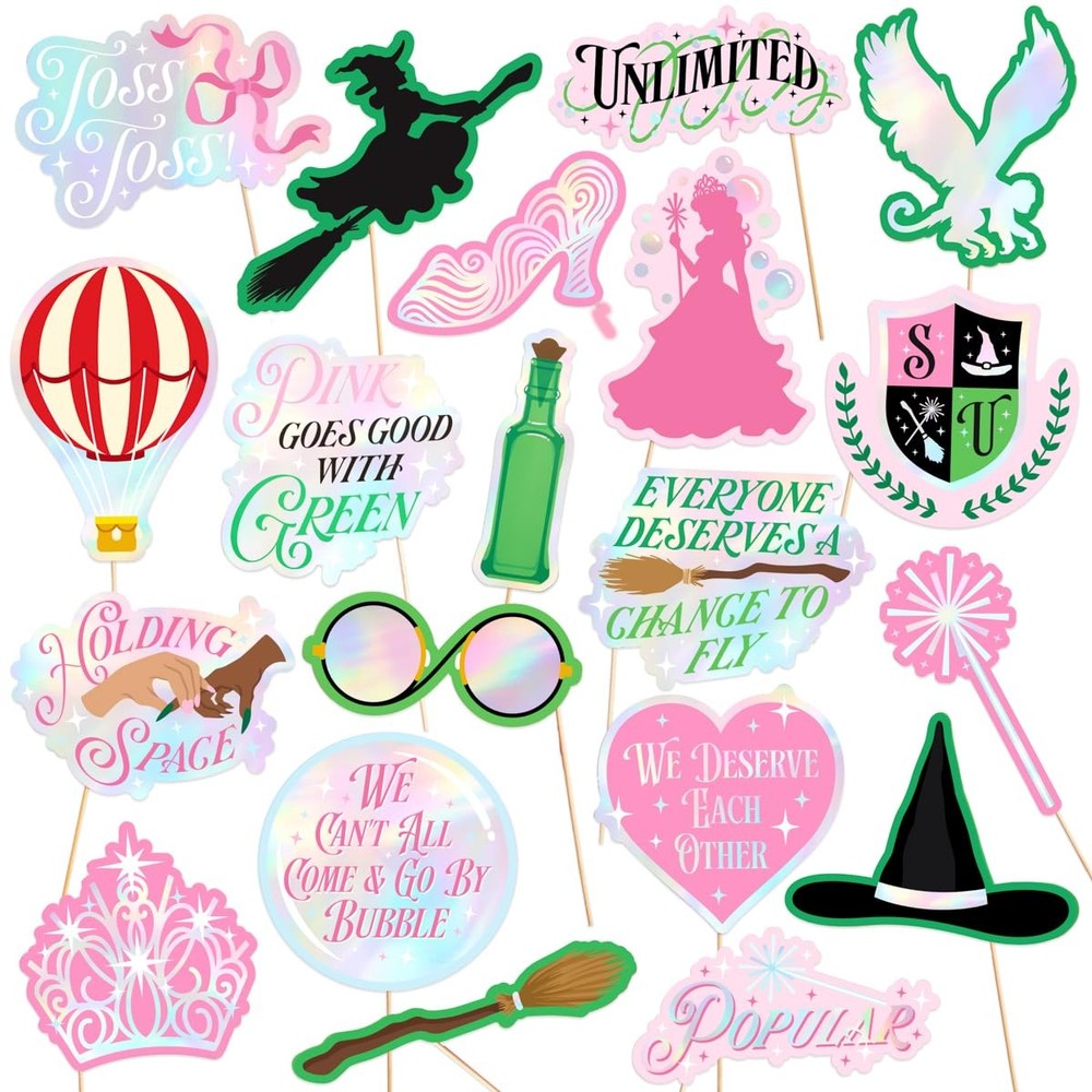 , Pink + Green Witch Photo Props – 24 Count | Bachelorette Backdrop, Party Ph…