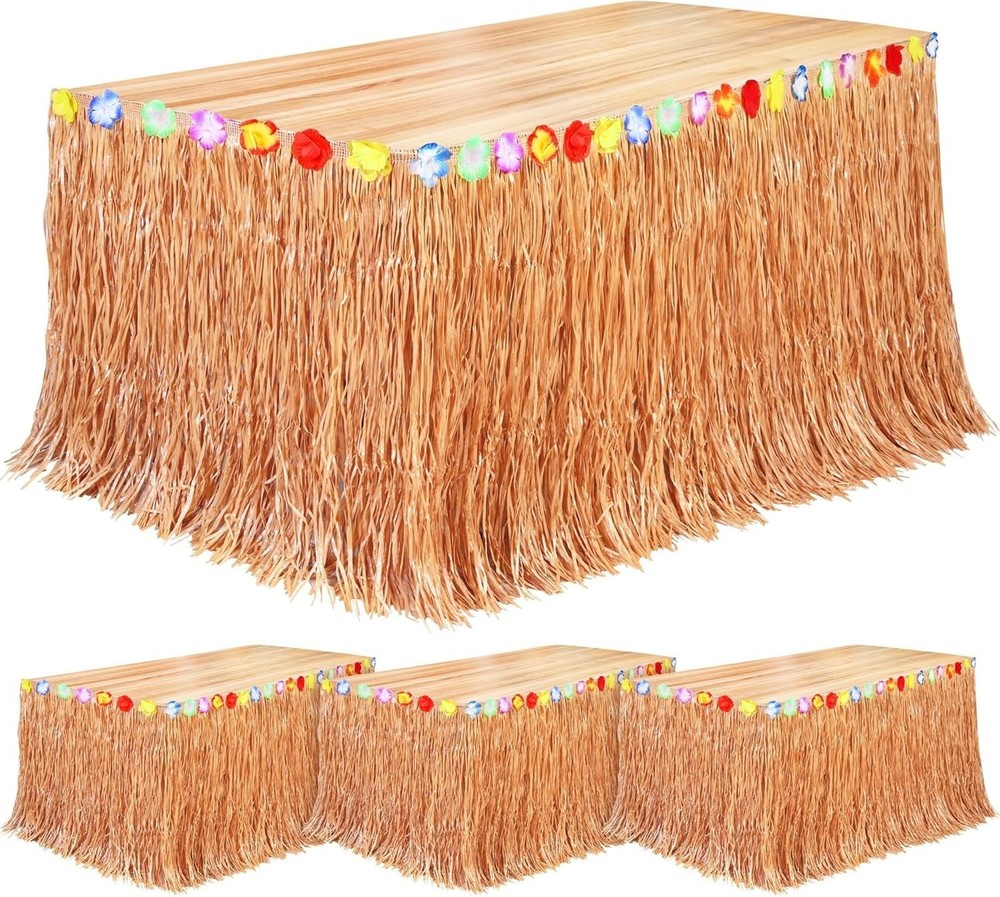 Luau Grass Table Skirts Natural 9 Feet x 29.5 Inch Hawaiian Tropical Moana Decor