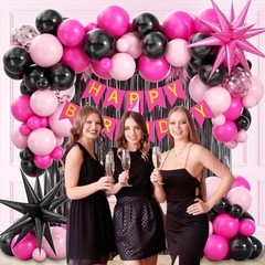 Hot Pink and Black Birthday Decorations with Black Light Hot Pink Confetti