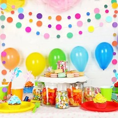 5 Pack Rainbow Circle Garland Paper Dot Banner Party Backdrop Decoration 65.5ft