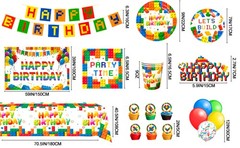 Building Blocks Party Decorations Lego Birthday Tableware Set Backdrop Balloons