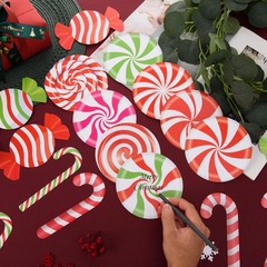 180 Pcs Christmas Candyland Cutouts Paper Candy Cutouts Peppermint Candy Cane…