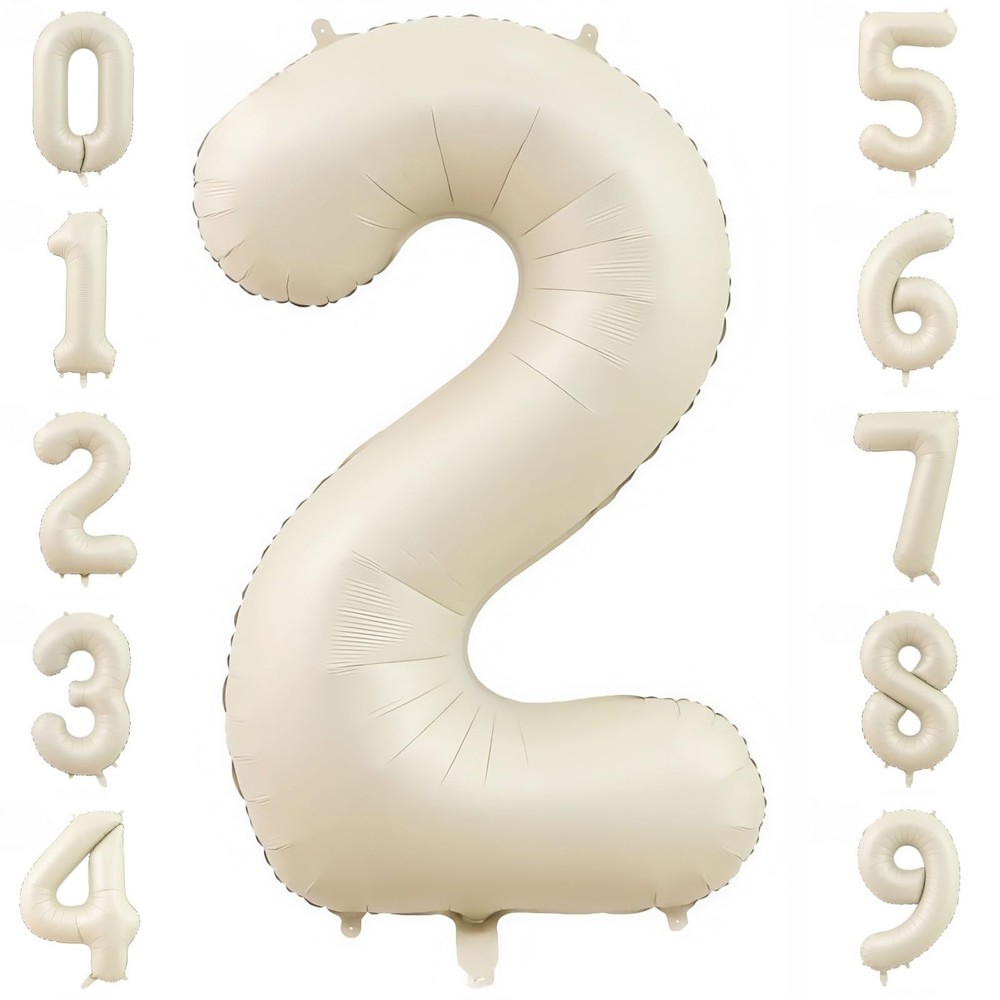 Cream Number 2 Balloons,40 Inch 2 Balloons Giant Helium Foil Mylar Beige 2