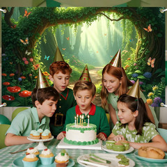 Magical Forest Banner Backdrop Decorations Fairy Tale Forest Party Decor with Bu