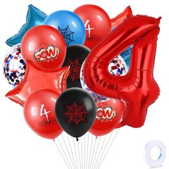 party balloons, Spider themed color scheme, Cartoon Hero 32inch Number 4 Alum…