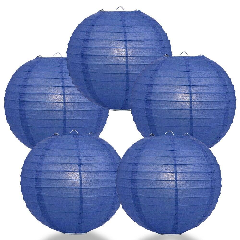 (5-PACK) 8″ Dark Blue Round Paper Lantern, Even Ribbing, Hanging Decoration