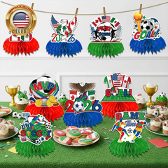 9PCS 2026 World Soccer Party Decorations Red Green and Blue Theme Honeycomb Cent