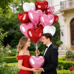 Pink and Red Heart Balloons – 12 Pcs 18 inch Foil Heart Shaped Balloons, Love…