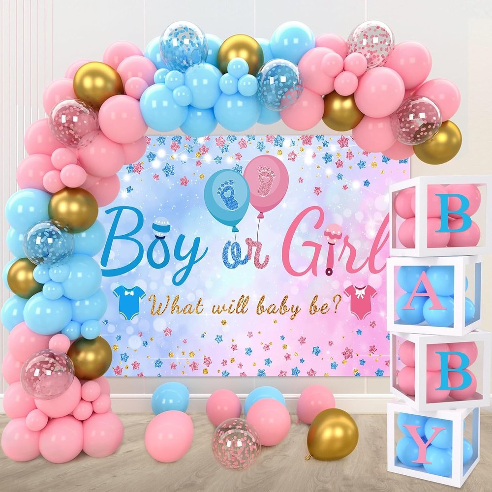 Gender Reveal Balloon Boxes Pink Blue Arch Decor