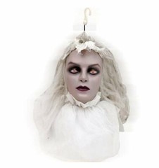Spinning Head Halloween Decoration Light Up Eyes & Sound Ghost Bride Female Prop